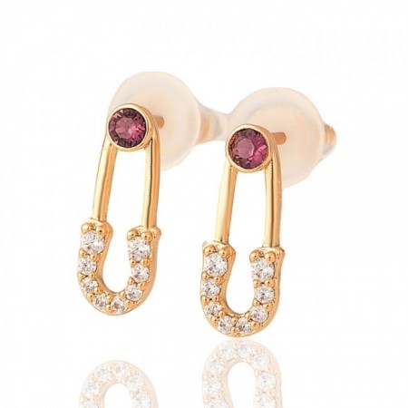 Позолоченные детские серьги-гвоздики Swarovski Xuping 22057-фиолетовый фианит фото | Brulik