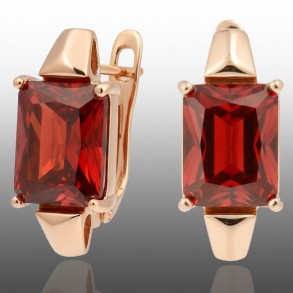 Позолочені сережки Xuping 24661-червоний фіаніт фото | Brulik