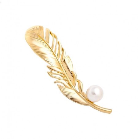 Брошь "Перо" 8863 с жемчугом фото | Brulik