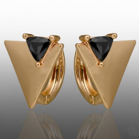 Позолочені сережки Xuping 24665-чорний фіаніт фото | Brulik