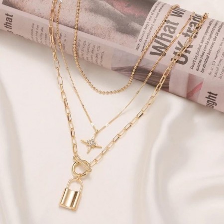 Позолоченная цепочка 3 в 1 С кулонами KME0261 фото | Brulik