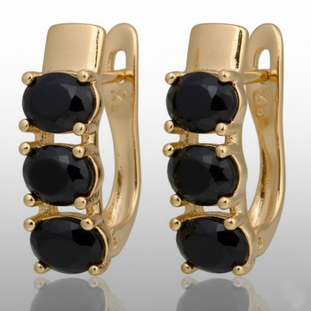 Позолочені сережки Xuping 24688-чорний фіаніт фото | Brulik