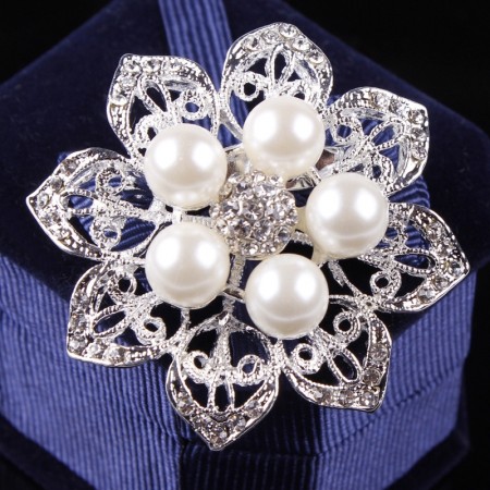 Брошь Цветок с жемчугом и фианитами 1351 фото | Brulik