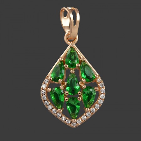 Позолоченный кулон Xuping 3674- зеленые фианиты фото | Brulik