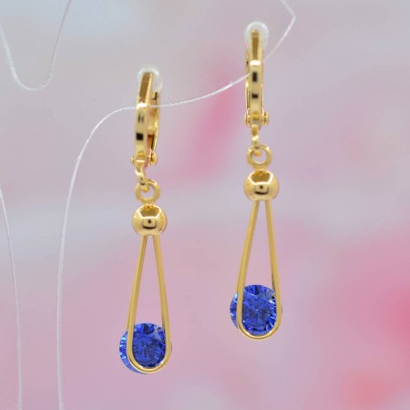Позолоченные  подвесные серьги XP 10-9141-синий фото | Brulik