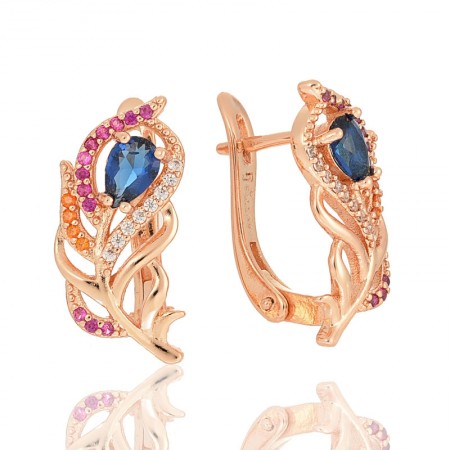 Позолоченные серьги Fallon 82201484-красные  фианиты фото | Brulik