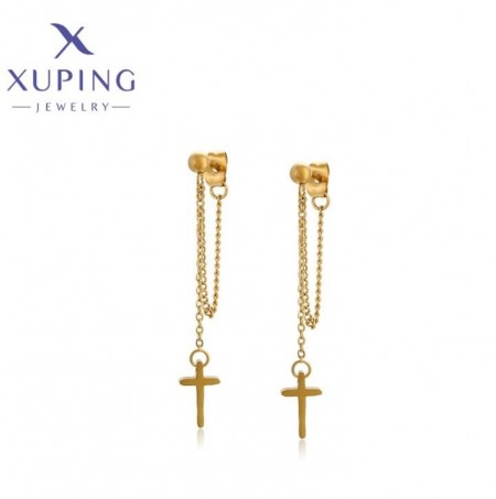 Позолоченные стальные серьги "Крестики" Xuping 22589-14к фото | Brulik