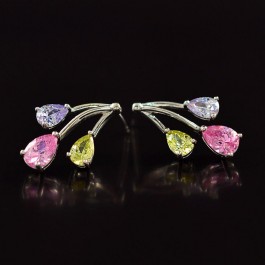 Серьги с фианитами 18К 2183-мультиколор