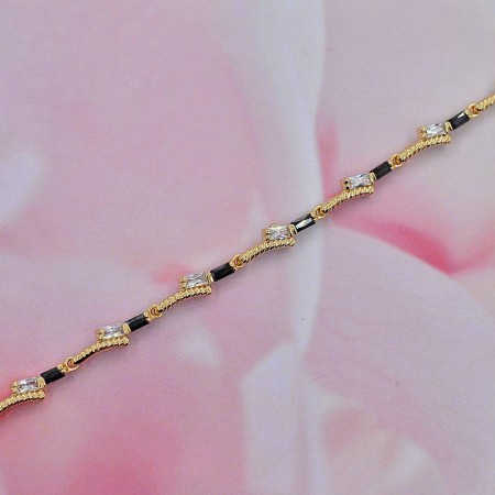 Позолоченный браслет с фианитами 10-7427-черно-белый фото | Brulik