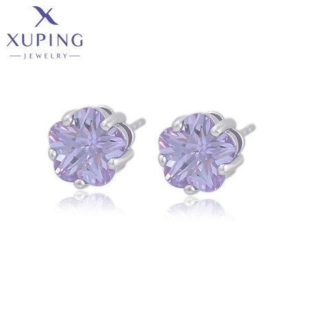 Серьги-гвоздики Xuping A00493439-лиловые фианиты фото | Brulik