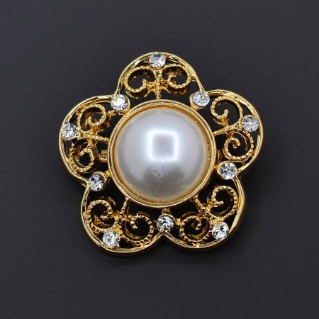 Позолоченная брошь с фианитами и жемчугом  321-71 фото | Brulik