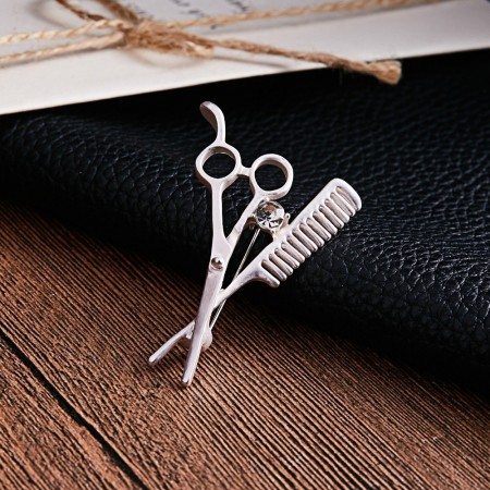 Эксклюзивная брошь с фианитом "Ножницы" XZ042 фото | Brulik