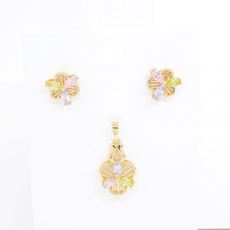 Позолоченный комплект с  фианитами оптом  10-6007-мультиколор фото | Brulik