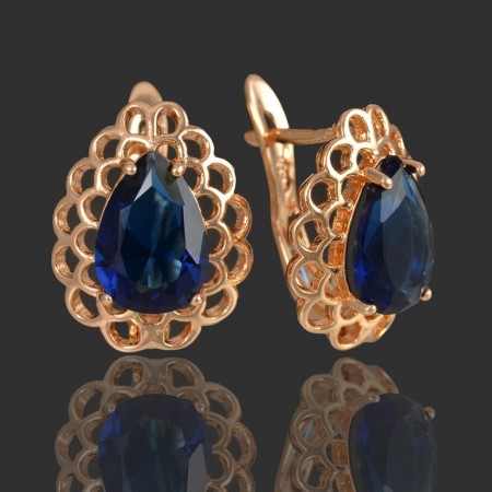 Позолоченные серьги  Xuping 9677-синий фианит фото | Brulik