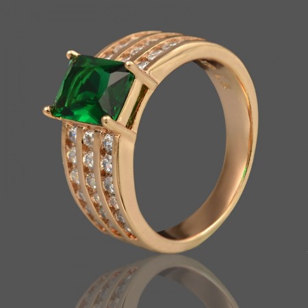 Позолоченное кольцо Xuping 10116-зеленые фианиты фото | Brulik