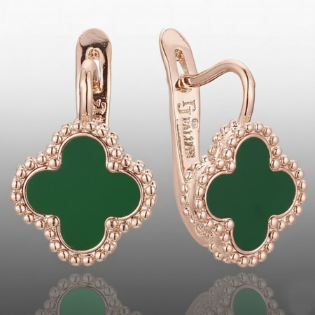Позолочені сережки Fallon у стилі Ван Кліф 82202888-темно зелений фото | Brulik