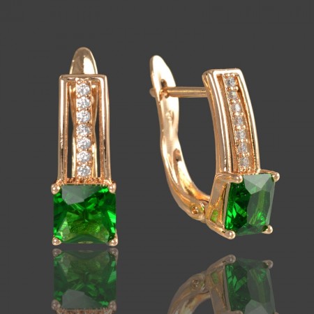 Позолоченные серьги  XP 218-зеленый фото | Brulik