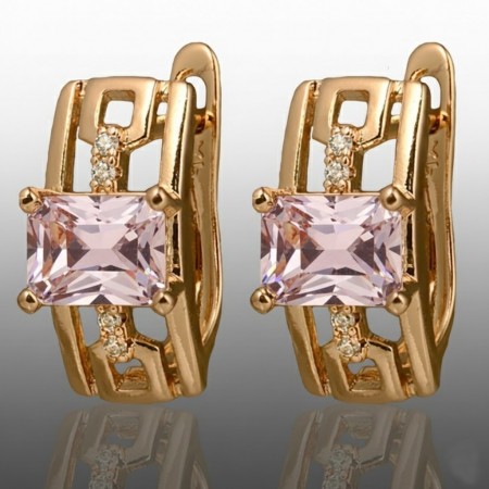 Позолочені сережки Xuping 24680-рожевий фіаніт фото | Brulik