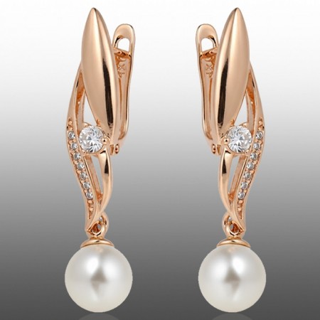 Позолочені сережки з перлинами Xuping 24360 фото | Brulik