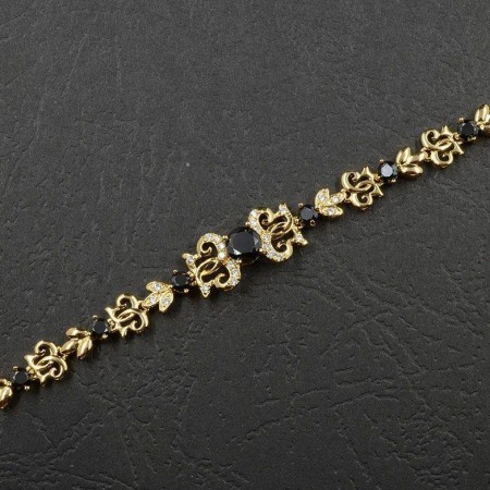 Браслет с фианитами в позолоте 10-7006 - черный фото | Brulik