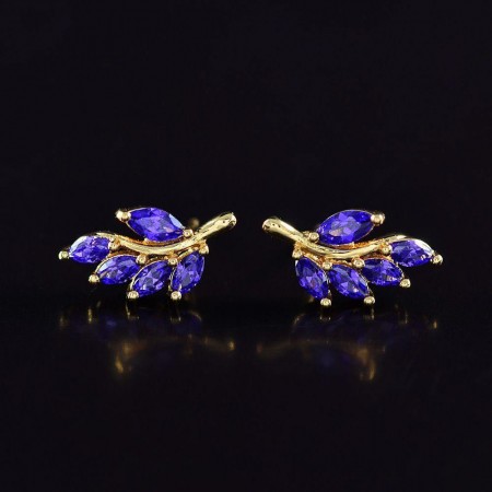 Позолоченные серьги-гвоздики с фианитами оптом 10-9325-фиолетовый фото | Brulik