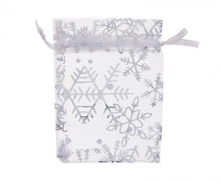 Мешочек 12*9 белый из органзы для бижутерии " Снежинки" фото | Brulik