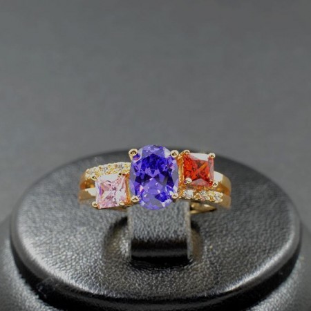 Позолоченное кольцо с цветными фианитами XP 1181 фото | Brulik