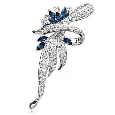 Элегантная брошь с фианитами 8291-синий фото | Brulik