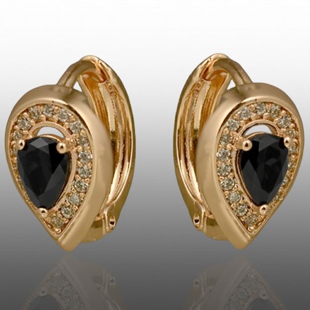 Позолочені сережки Xuping 24701-чорний фіаніт фото | Brulik