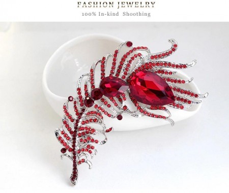 Брошь "Перо" 8504-красный фото | Brulik