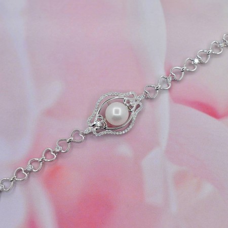 Браслет с фианитами и жемчужиной 10-7299 фото | Brulik