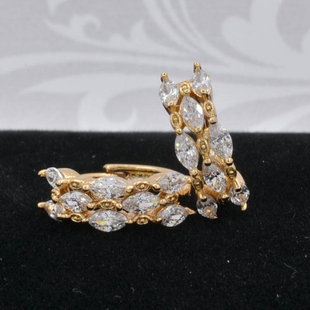 Шикарные позолоченные серьги с фианитами 10-9101 фото | Brulik