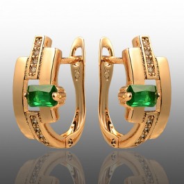 Позолочені сережки  Xuping 23457-зелені фіаніти