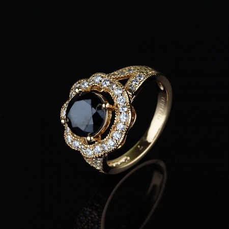 Позолоченное кольцо XP 1304-черный фото | Brulik