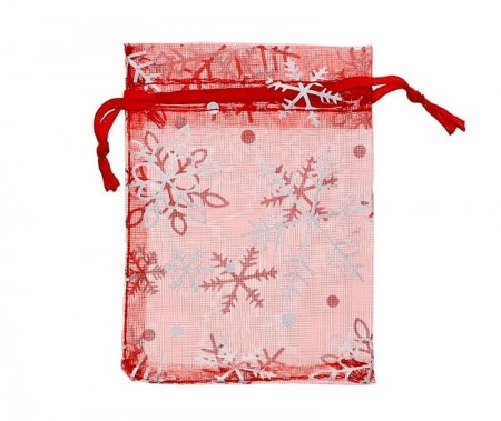 Мешочек 12*9 красный из органзы для бижутерии " Снежинки" фото | Brulik