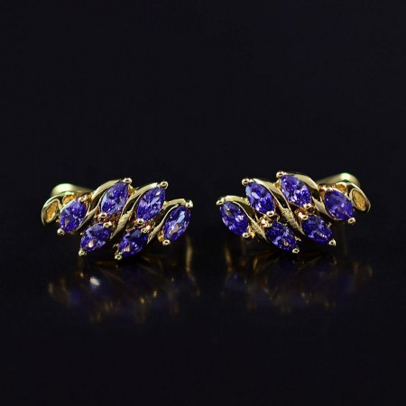 Позолоченные серьги с фианитами 18K 10-9330-фиолетовый фото | Brulik