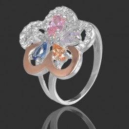Серебряное кольцо с золотыми вставками 42