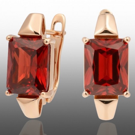 Позолочені сережки Xuping 24661-червоний фіаніт фото | Brulik