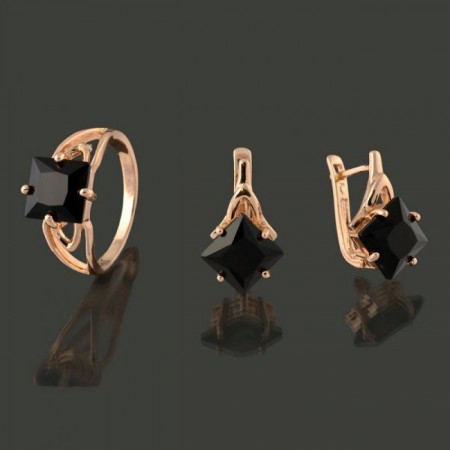 Позолоченный комплект  Fallon 81200102 - черные фианиты фото | Brulik