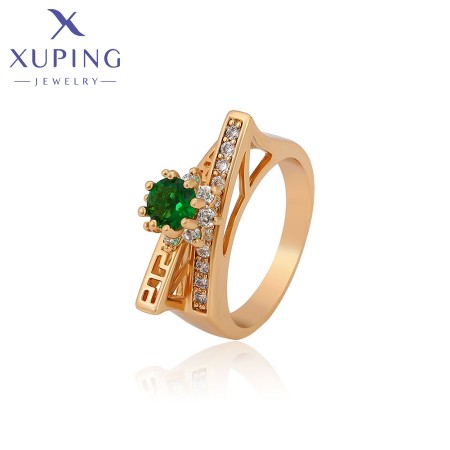 Позолоченное кольцо Xuping A00704859-зеленый фианит фото | Brulik
