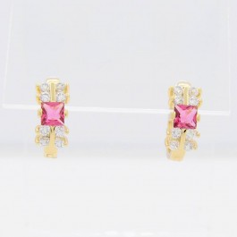Изящные серьги-колечки с фианитами ХР 10-2280-красный корунд