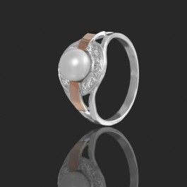 Серебряное кольцо с золотыми вставками 52