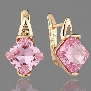 Позолочені сережки  Fallon 82200104-рожевий фіаніт фото | Brulik