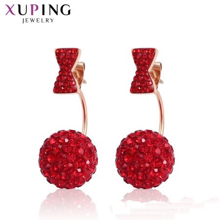 Позолоченные серьги Xuping 98869-красные фианиты фото | Brulik