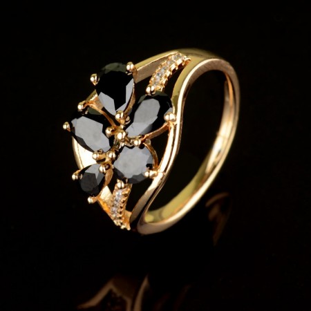 Позолоченное кольцо XP 1235-черный фото | Brulik