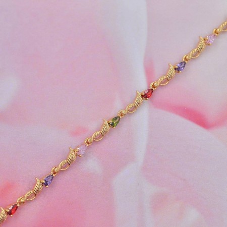 Позолоченный браслет с фианитами оптом 10-7424-мультиколор фото | Brulik