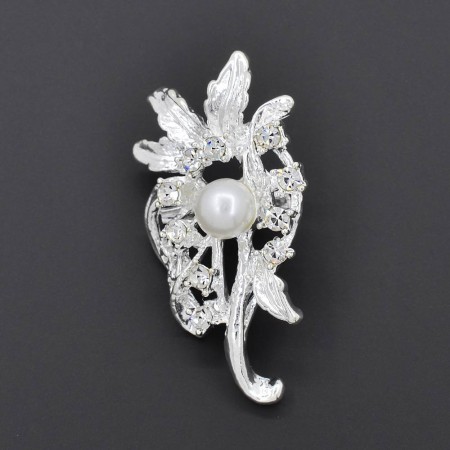 Шикарная брошь с фианитами и жемчугом AS 776-81 фото | Brulik