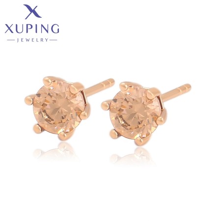 Позолоченные серьги-гвоздики Xuping A00788006- фианиты шампань  фото | Brulik