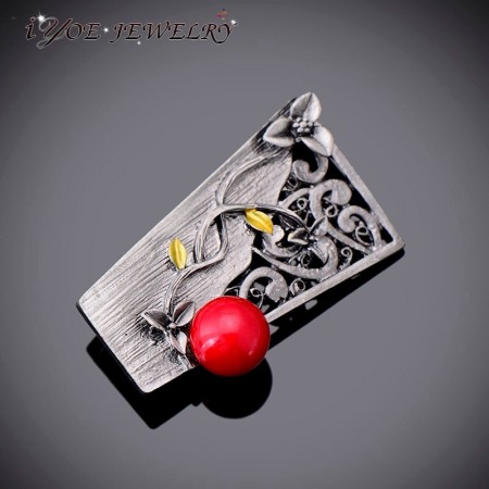 Стильная брошь-8416-красный фото | Brulik