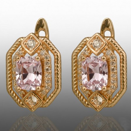 Позолочені сережки Xuping 24703-рожевий фіаніт фото | Brulik